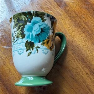 The Pioneer Woman Teal Floral Pedestal Mug with Green Handle
